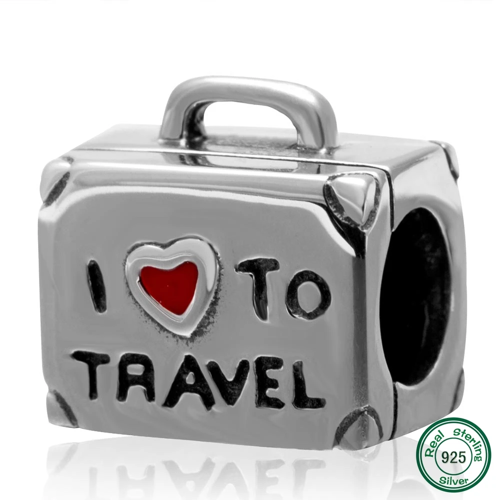 I Love to Travel Case Charms Authentic 925 Sterling Silver Read Heart
