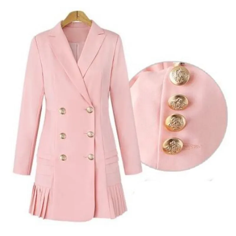 

Dress Suits For Women Long Blazer Jacket Runway Designer Double Breasted Office Ladies Elegant Pleated Mini Dress Plus Size XXXL