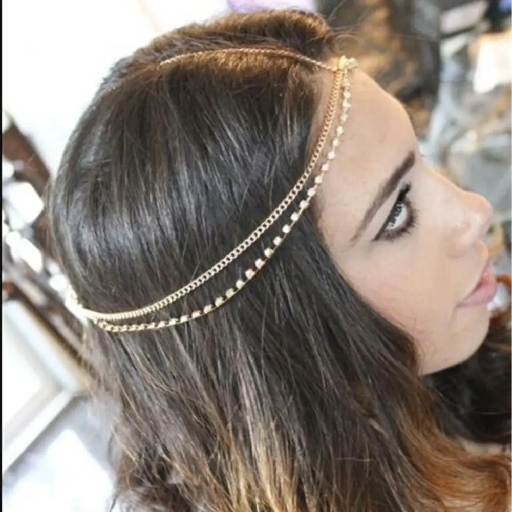 US-Women Style Metal Rhinestone Head Chain Jewelry Headband Head Piece Hair band