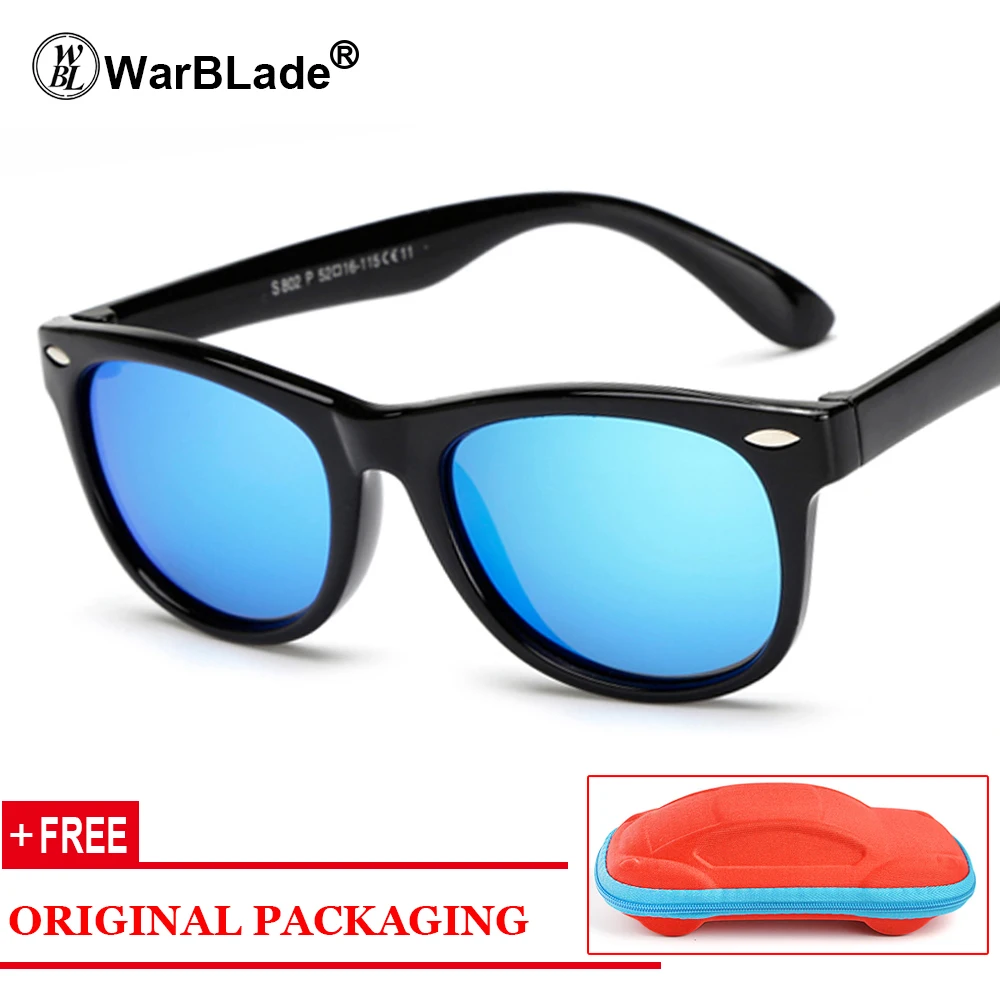WarBLade Дети Мальчики TR90 Небьющийся поляризованных солнцезащитных очков детей штанишки для девочек с покрытием Polaroid Солнцезащитные очки Спортивные UV400 зеркало - Цвет линз: black blue lens