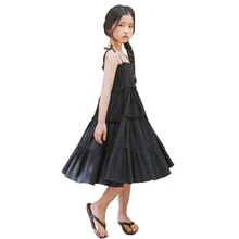 Г. Новое летнее хлопковое льняное платье на бретельках для девочек платье принцессы с рюшами для малышей детский пляжный праздничный сарафан Одежда для больших детей От 4 до 16 лет