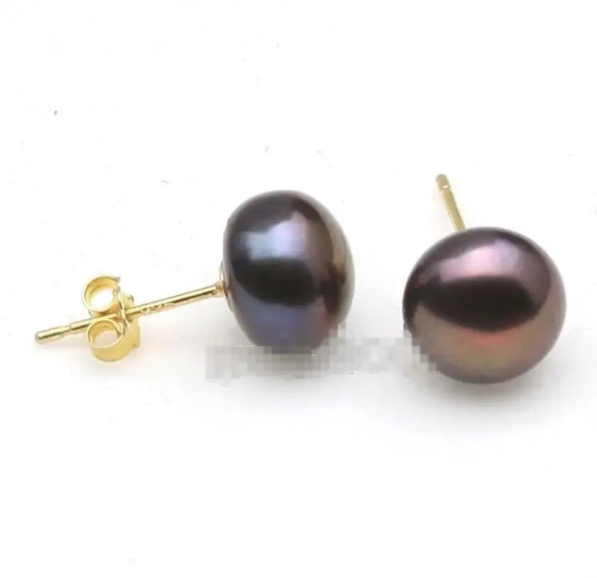 

Hot sale new Style >>>>New AAA 7-8mm Natural Black Button Freshwater Cultured Pearl Stud Earrings