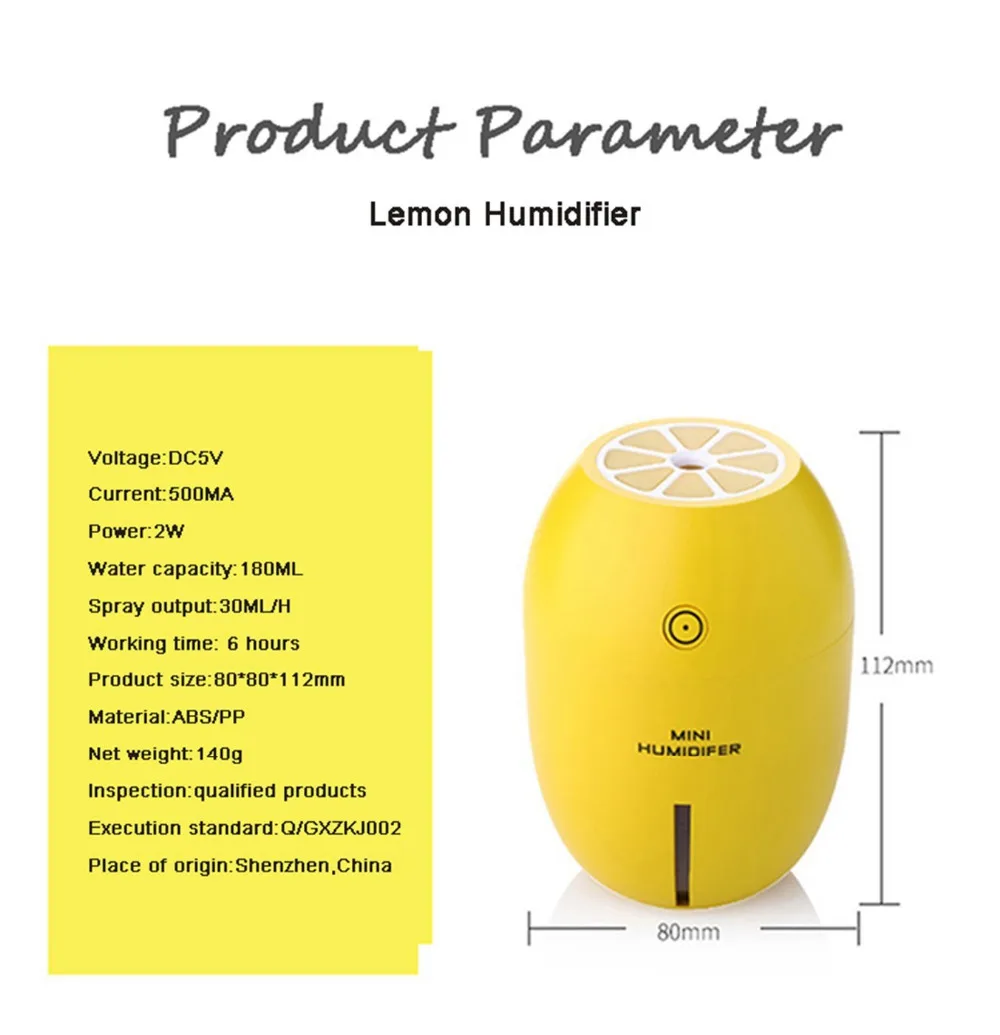 

Ultrasonic Humidifier Lemon Creative Essential Oil Diffuser Aroma With Light Aromatherapy Electric Aroma Diffuser Mist Maker