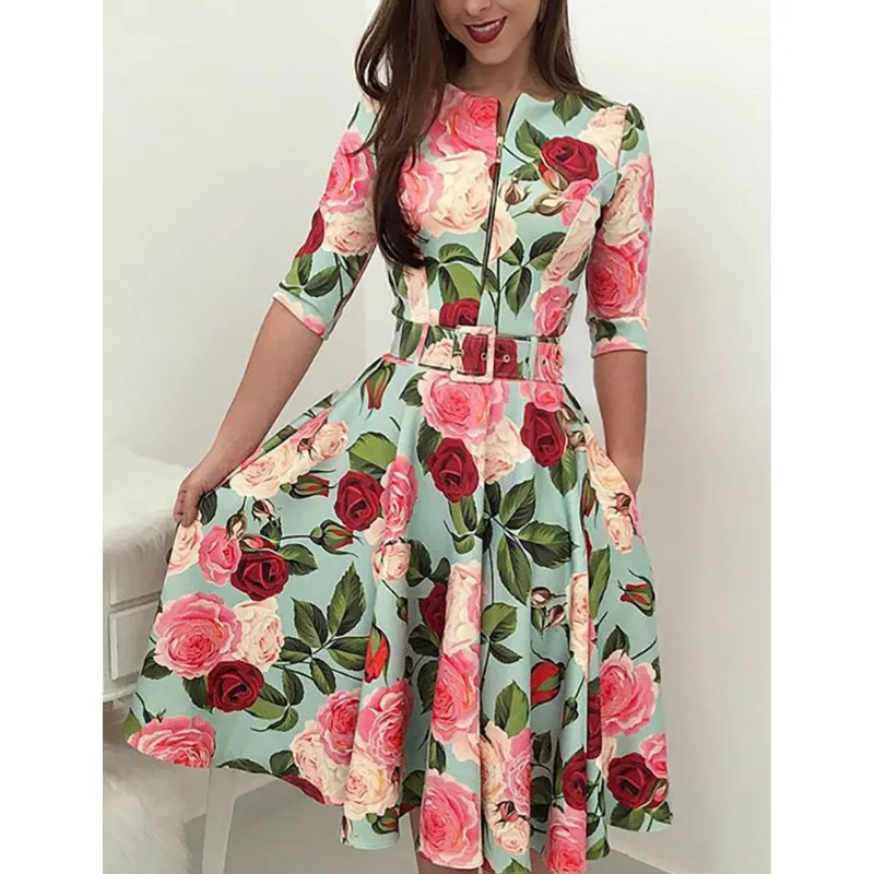 Модные женские облегающие платья с длинным рукавом в винтажном стиле осеннее элегантное платье миди с цветочным принтом