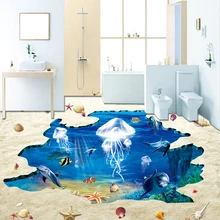 Пользовательские ПВХ самоклеющиеся пол настенной бумаги океан подводный Медузы оболочки сломанной пляж стены бумаги стикер 3D Пол фрески