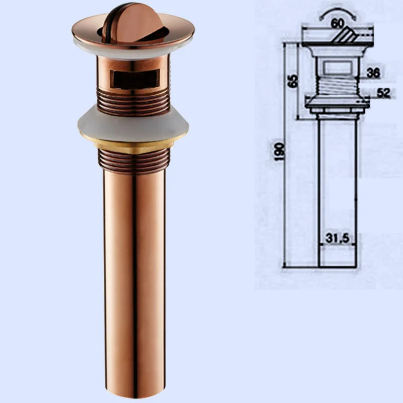 Розовое золото Pop Up Drain латунь ванная комната умывальник отложным воротником круглый с переливом Роскошная кисть для ванной раковина для
