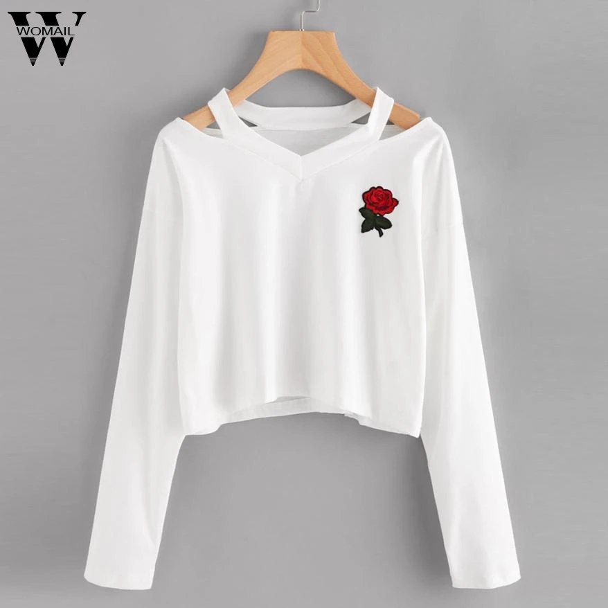 

Autumn Sweatshirts For Women 2019 Rose Printed Off Shoulder Female Jumper Pullover Casual Long Sleeve Elegant Clothes Sweatshir