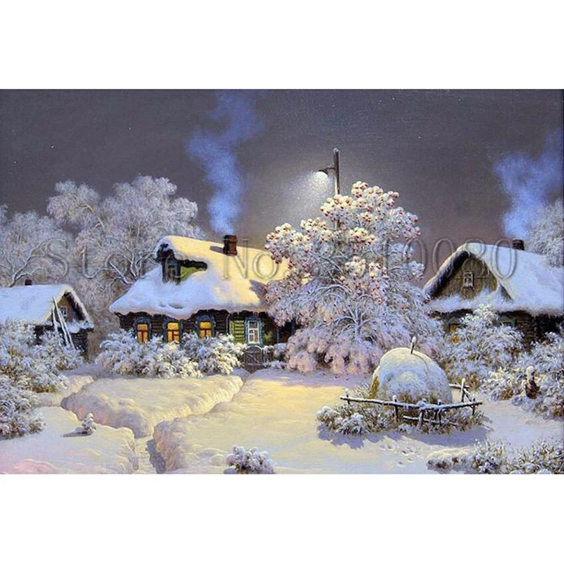 RS214 Snow View Cottage room decor Embroidery Pattern diamond 5D DIY paintings 3D Cross stitch kits mosaic wall stickers | Дом и сад