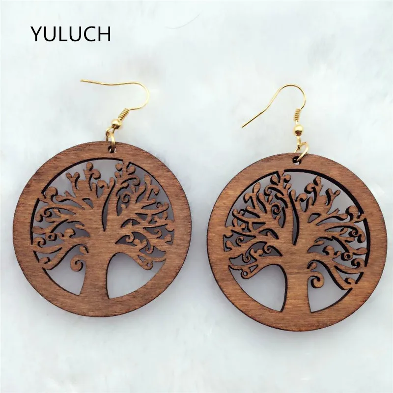 

hot pair personality New design Big handmade Natural african red wood tree earrings jewelry lot