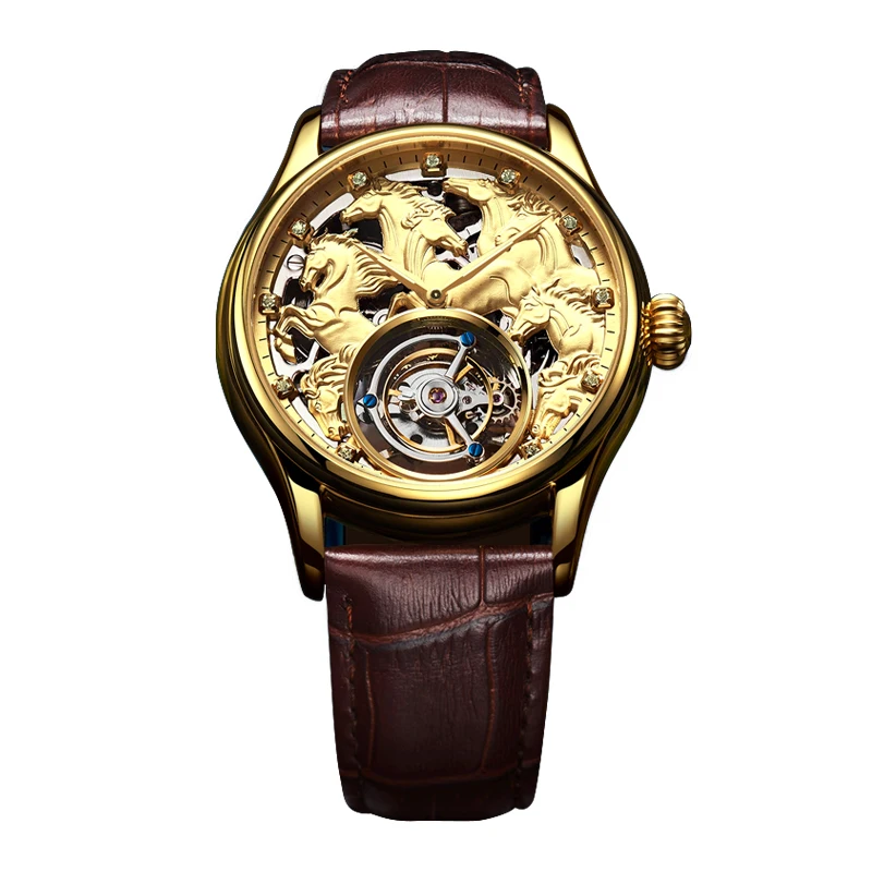 Модные механические часы со скелетом зодиака, мужские высококачественные Tourbillon, мужские водонепроницаемые наручные часы t 30m