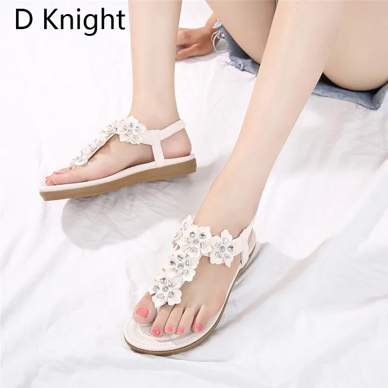 2018 Fashion Women Sandals Flowers Crystal Summer Gladiator Shoes Ladies Bohemia Shoes Woman Soft White Beach Shoes Flat Sandals (14)