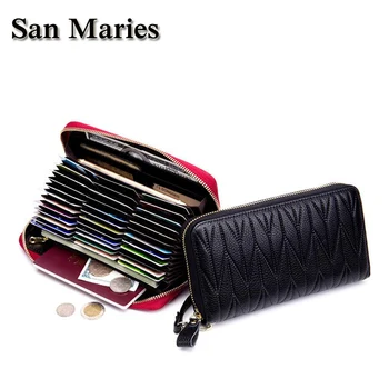 

San Maries RFID Women Long Wallet Large Card Holders Travel Passport Wallets And Purses First Layer of Cowhide Wristlets Clutch