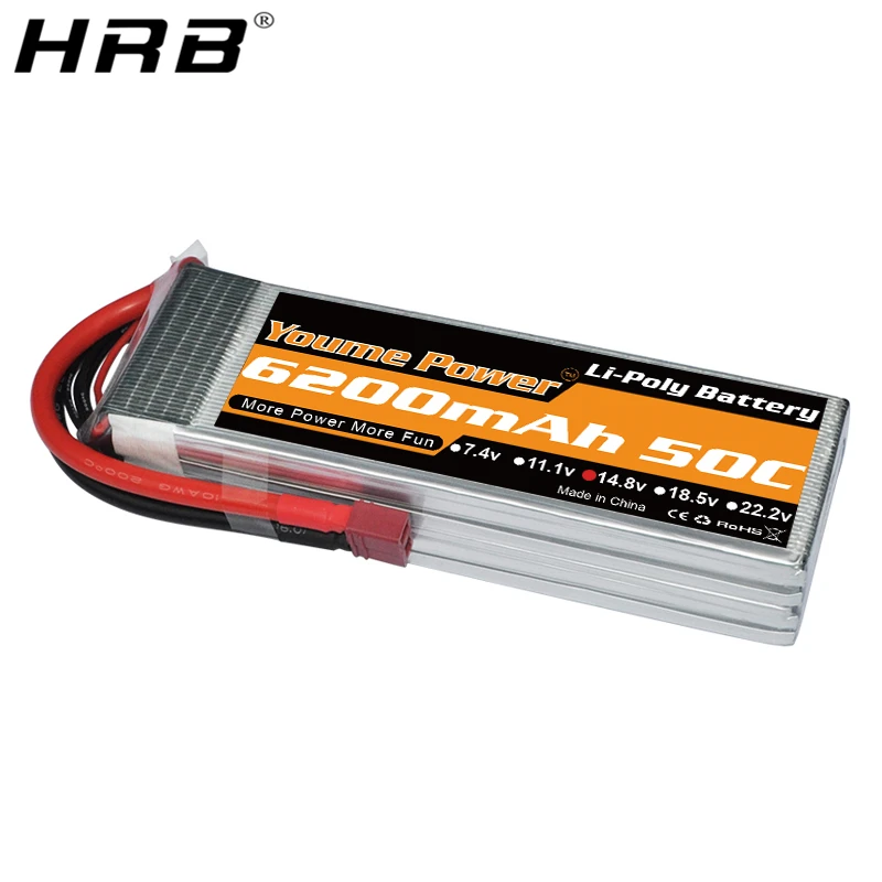 

Youme 4S 6200mah Lipo Battery 14.8V T XT60 Deans XT90 EC5 EC3 TRX 50C RC Off-Road Cars Racing Airplane Boats Copter Truck Parts