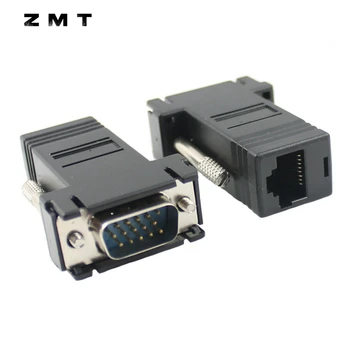 

2pcs 15 Pin D-Sub VGA to RJ45 Connector Plug Extender Male to LAN Cat5 5e Cat5e Cat6 Ethernet Female Adapter Socket for HDTV PC