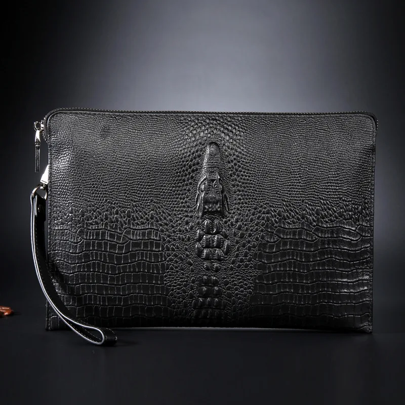 Мужской клатч из натуральной воловьей кожи с узором «крокодиловая кожа», сумка для мобильного телефона, деловая сумка, дневной клатч, трехслойный карман
