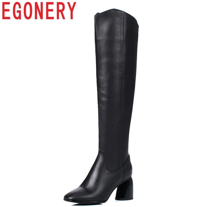 

EGONERY Brand cool Winter Autumn Genuine Leather high strange style shoes over the knee long Women boots Plus Big Size 33-43
