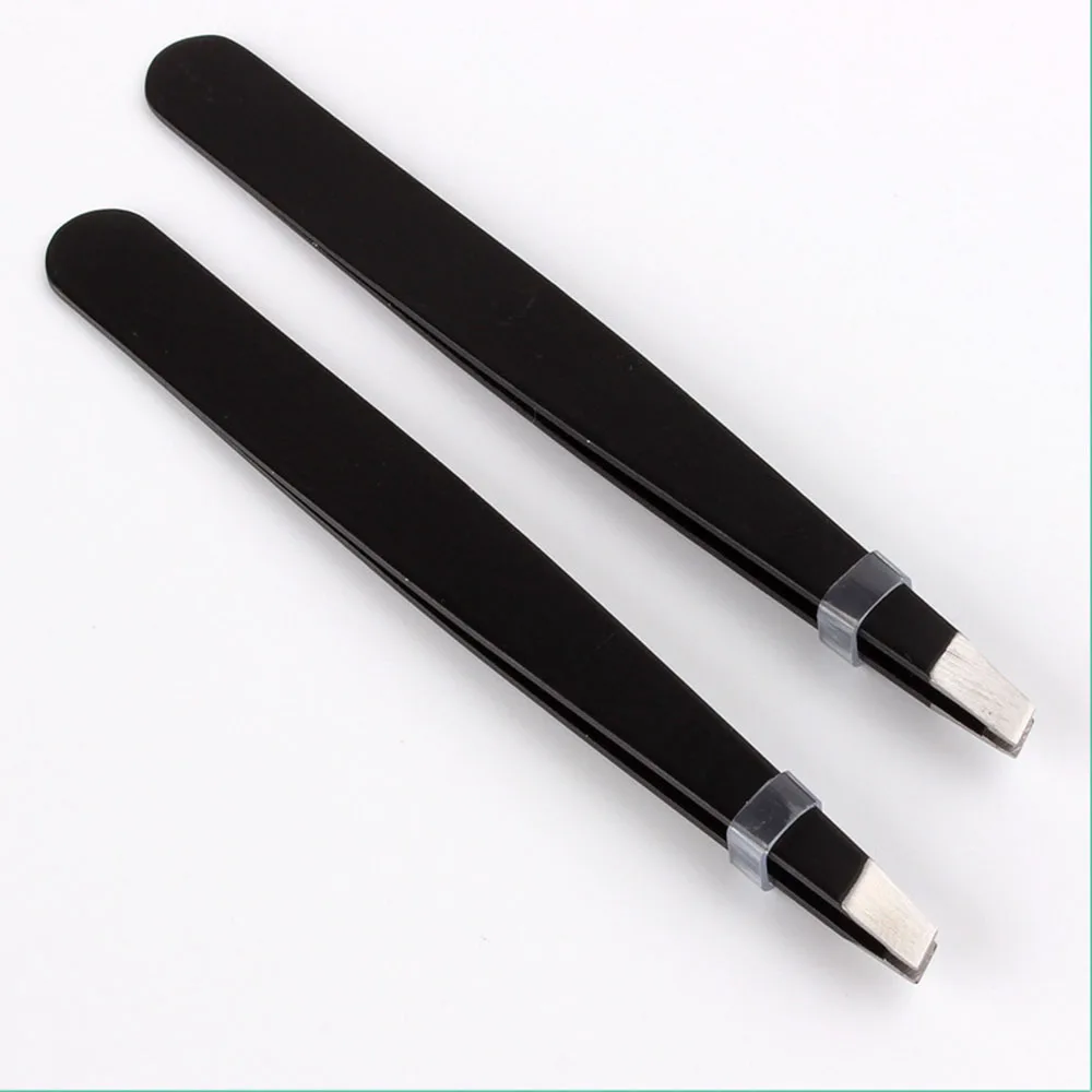 

AMSIC 2pcsProfessional Eyebrow Tweezer Slant Tip Hair Removal Stainless Steel Makeup Tools AM200