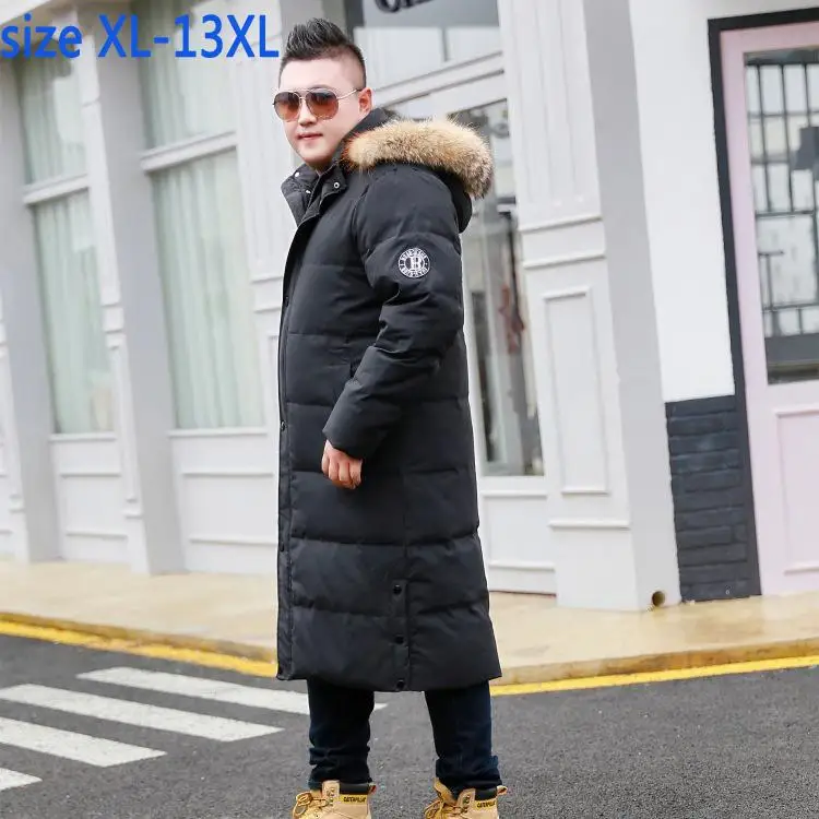 Новая мода высокого качества супер большой мужской повседневный теплый толстый меховой воротник с капюшоном Вниз Куртка пальто плюс размер XL-10XL11XL 12XL 13XL - Цвет: LYYC004 black