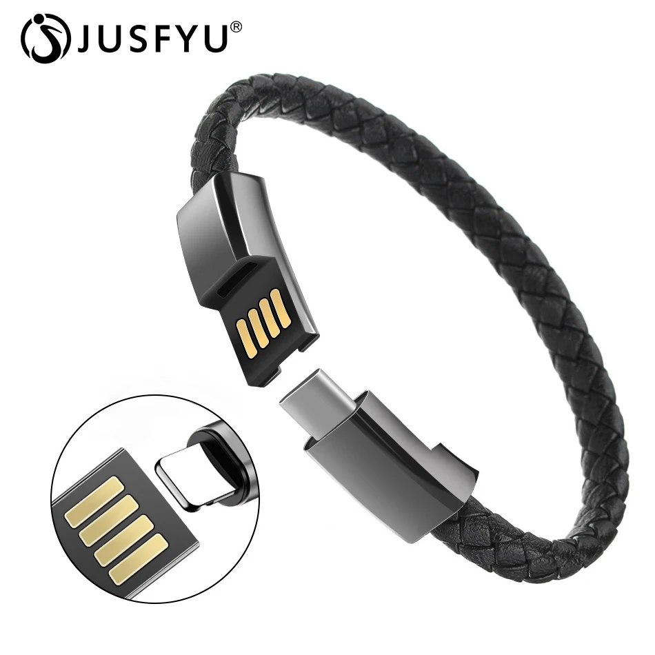 

Outdoor Portable Leather Mini Micro USB Bracelet Charger Data Charging Cable Sync Cord For iPhone X XS Type C USB C Phone Cable