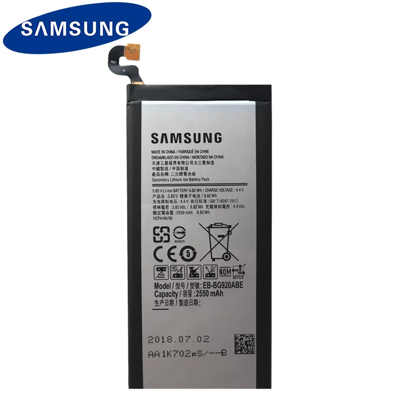 Samsung телефон Батарея EB-BG920ABE для samsung GALAXY S6 SM-G920 G920F G920i G920A G920V G9200 G9208 G9209 2550 мА-ч