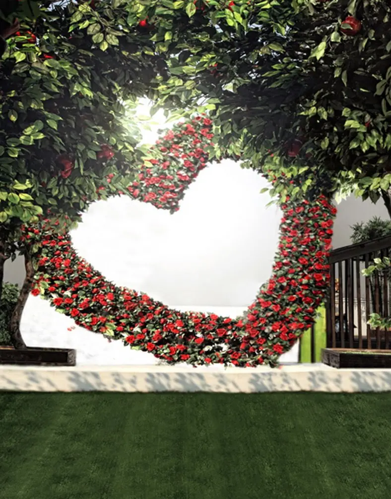

5x7ft Tree Red Flowers Heart Love Photography Backdrops Photo Props Studio Background