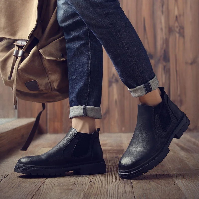 Мужские ботинки брендовые черные корейские модные резиновые мужские Ботинки Челси# XYDG09