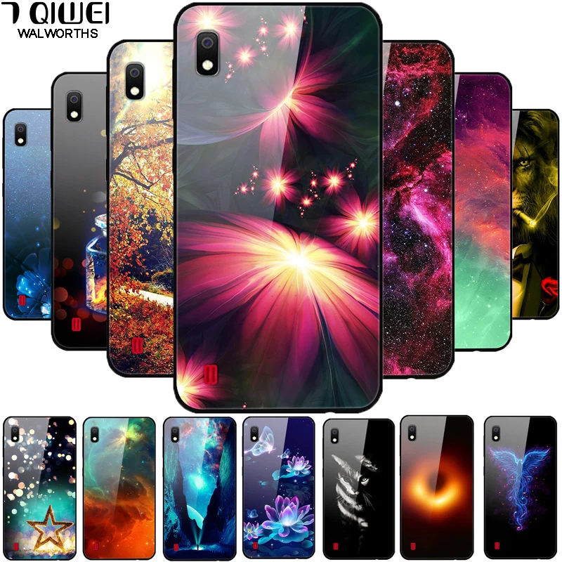 

For Samsung Galaxy A10 Glass Case Tempered Hard Phone Case for Samsung Galaxy A30 A50 A70 Back Cover Soft Bumper A 30 Funda 2019