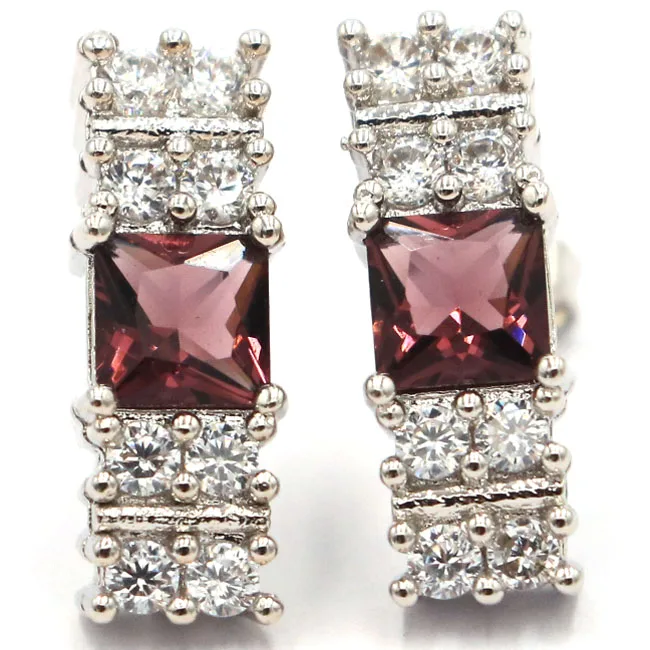 

Stunning Purple Amethyst CZ SheCrown Woman's Gift 925 Silver Earrings 46x24mm