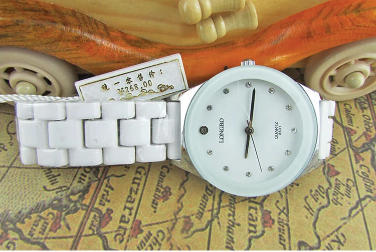 Лидер продаж года, Брендовые мужские и женские повседневные часы LONGBO для влюбленных, модные женские Стразы, водонепроницаемые керамические кварцевые часы, Relogio Masculino