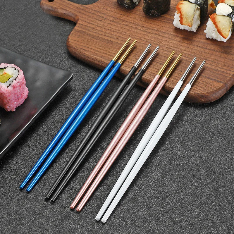 

5 Pair Stainless Steel Reusable Chopsticks Tableware Colorful Length 22.cm Iron Antiskid Household Metal Chinese Chopsticks