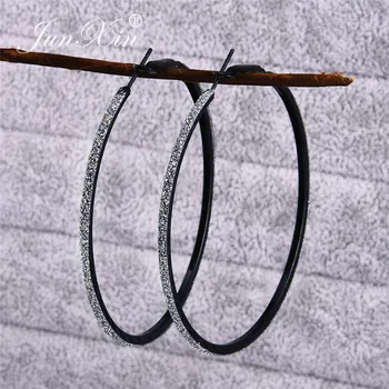 JUNXIN Black/Gold/Silver Color Matte Big Circle Hoop Earrings For Women Men Hip Hop Party Round Large Scrub Earrings Female Male