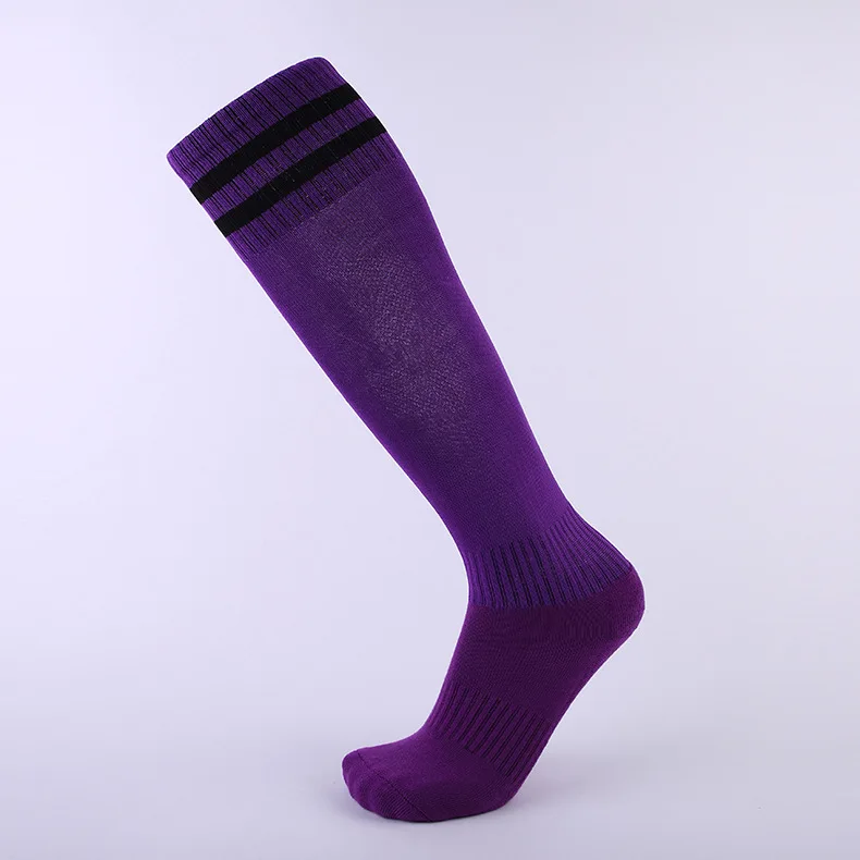 New Professional adult children Color Stripe Sports Soccer Socks Breathable Running Jogging kids High Knee Socks Long Stocking - Цвет: purple