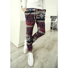 28-36! приливные модные штаны в национальном стиле, повседневные штаны-шаровары с цветочным принтом льняные мужские Штаны Костюмы певицы