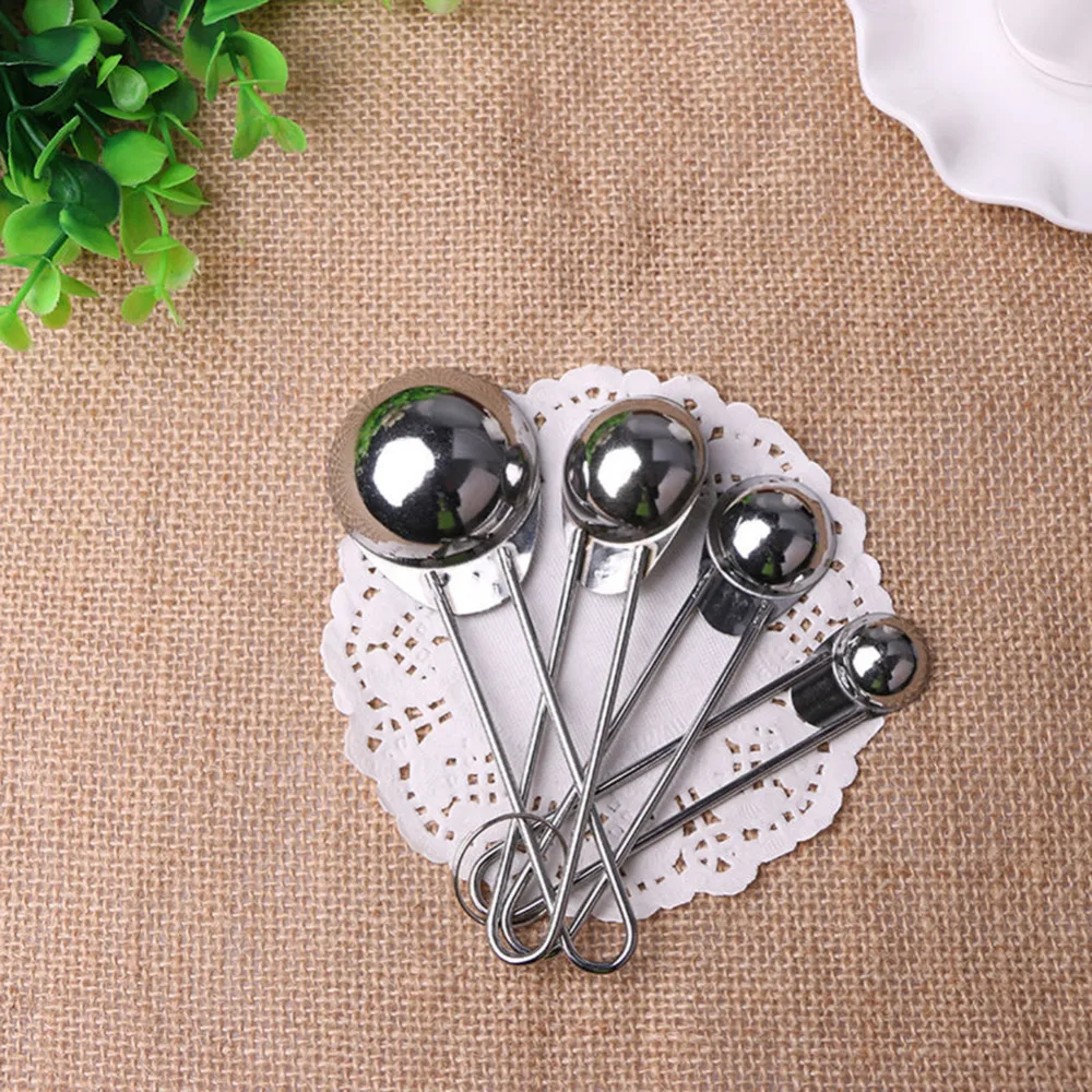 New 5Pcs Stainless Steel Mirror Light Spoon Suit Coffee Spice Spoon Baking Utensil Kitchen Coffee Shop Bar Tool