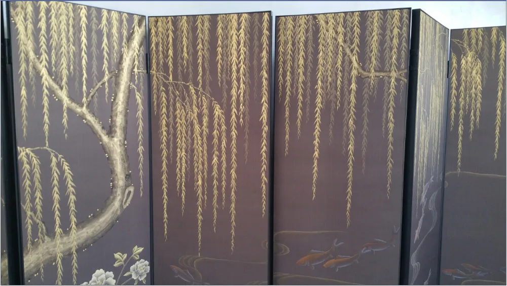 

Classic style elegant Hand-painted silk wallpaper painting willow tree with fishes wallcovering many arts/background optional