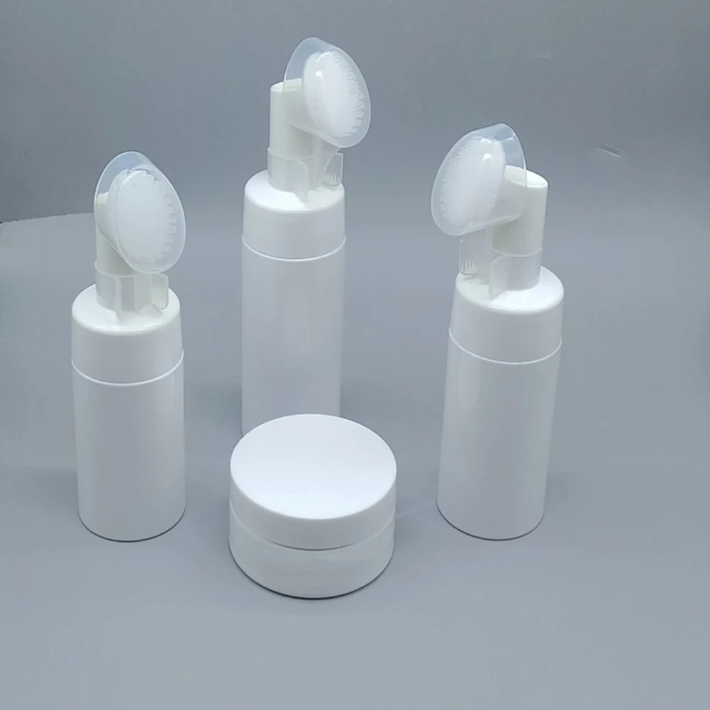 New 100/120/150/200ml 150ml Empty Froth Foaming Pump Bottle With Silicone Brush Head Plastic Face Cleaning Foam Bottles