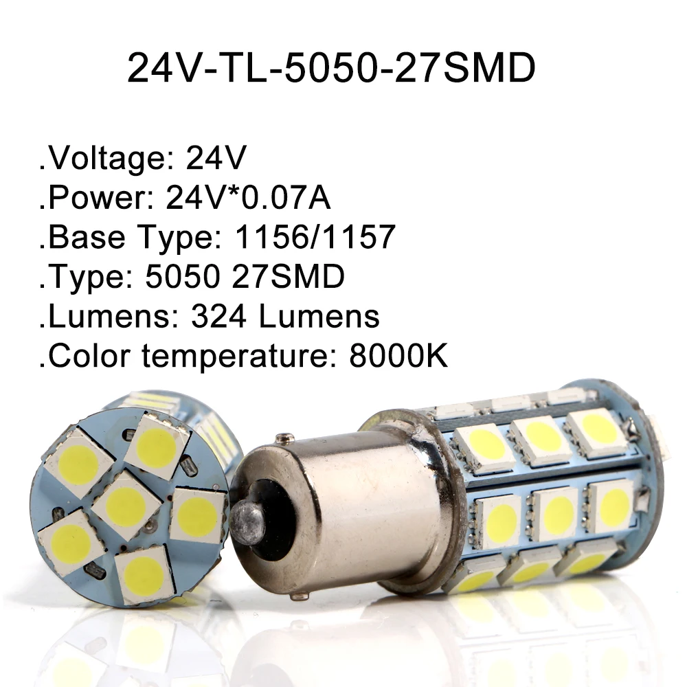 6X24 V p21w 1156 BA15S p21/5 w 1157 BAY15D 5050 27 SMD Светодиодная Лампочка С чипом, тормозной сигнал заднего хода, стояночный задний Поворотный Светильник