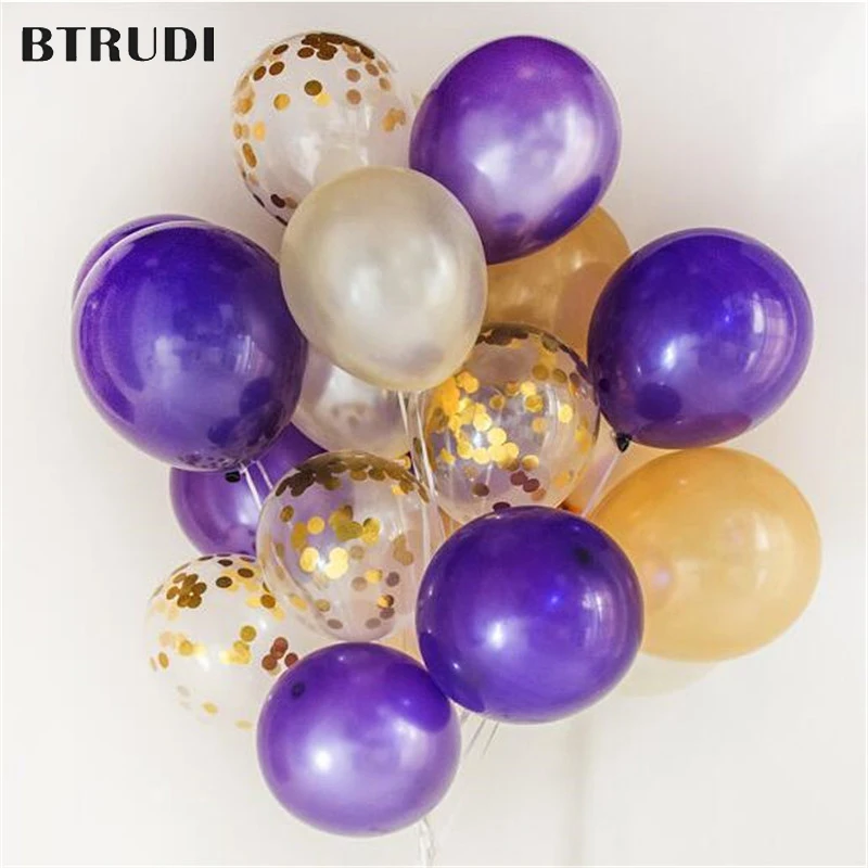 

12 inches of confetti balloons 50pcs /lot purple gold latex balloons holiday parties wedding room decorations balloons