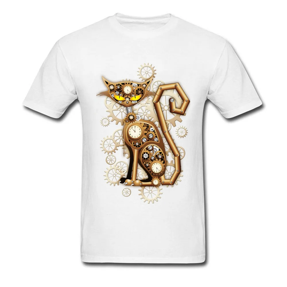 Family Steampunk Cat Vintage Copper Toy Tops T Shirt for Men Oversized Mother Day Round Neck Cotton Fabric T Shirts Tee-Shirts Steampunk Cat Vintage Copper Toy white