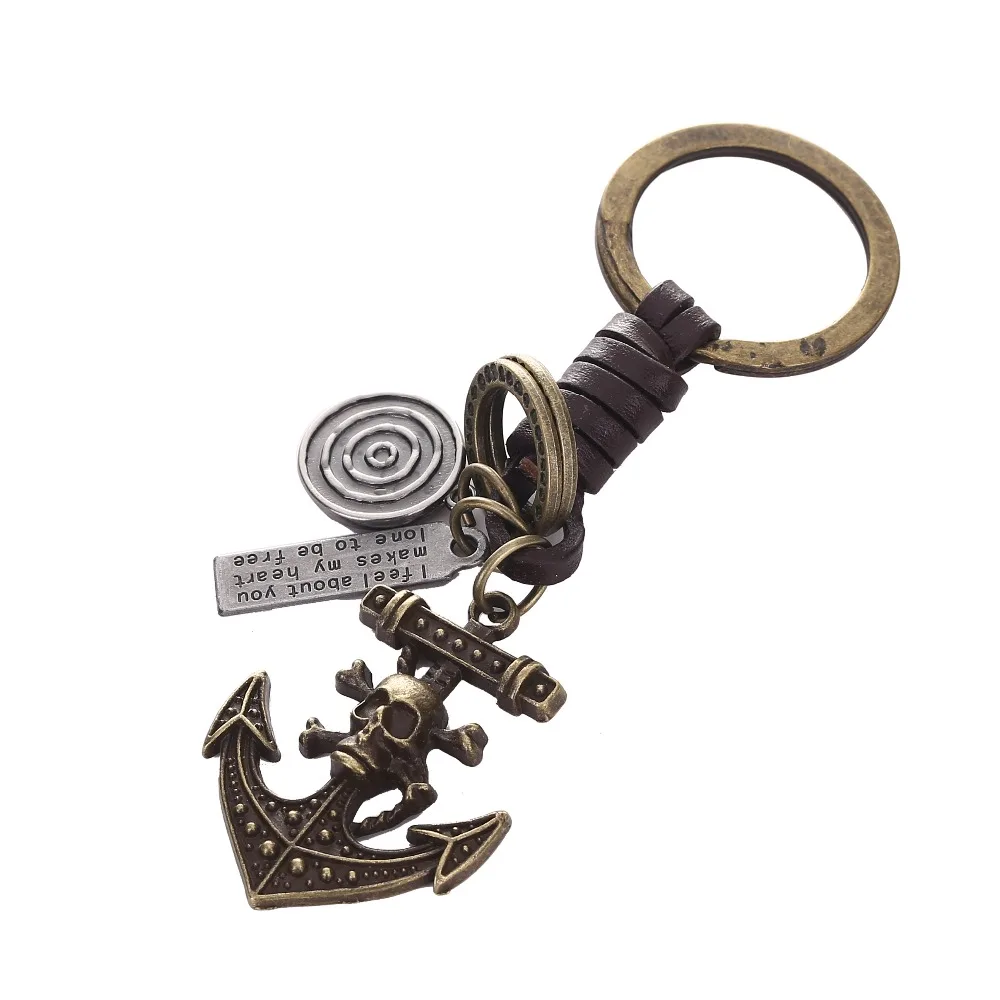 

Anchored pirate skull ONE PIECE Leather Vintage Punk Key Chains Car keyChains leather keychain bag pendant Key Rings Keyrings