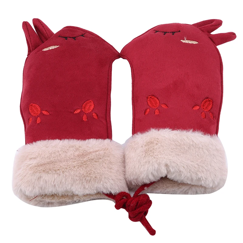 Мультяшные детские варежки из замши милые перчатки Зимние перчатки детские теплые уличные перчатки для девочек и мальчиков Детские Варежки Унисекс - Цвет: red