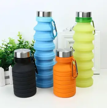 

wholesale 100pcs 550ML Portable Silicone Folding Water Bottle Retractable Outdoor Climbing Travel Collapsible Sports Kettle