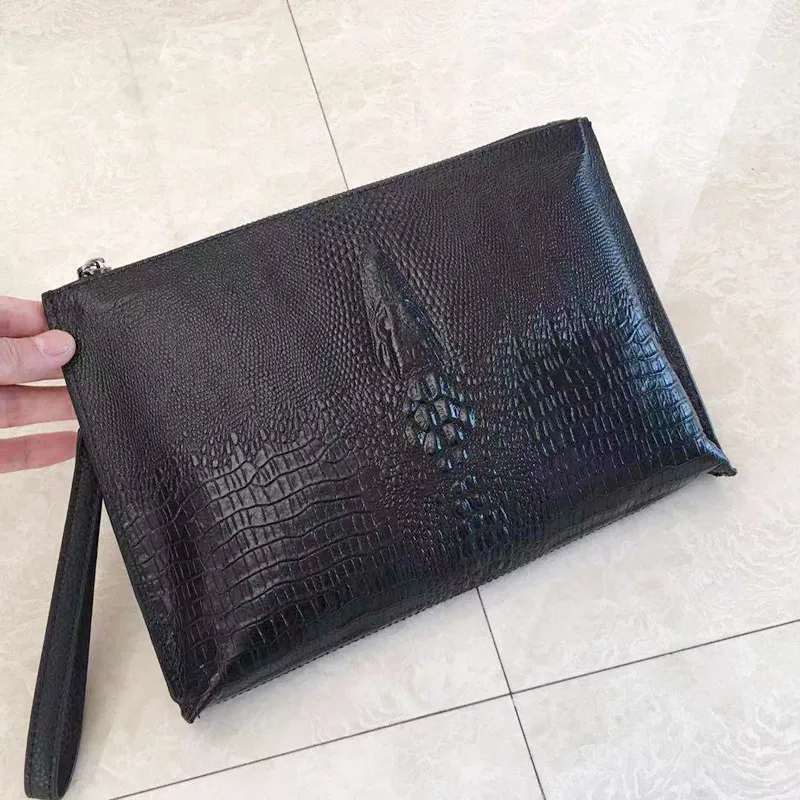 

Kaisiludi crocodile grain layer leather hand bag business men bag envelope large capacity envelope grab bag fashion