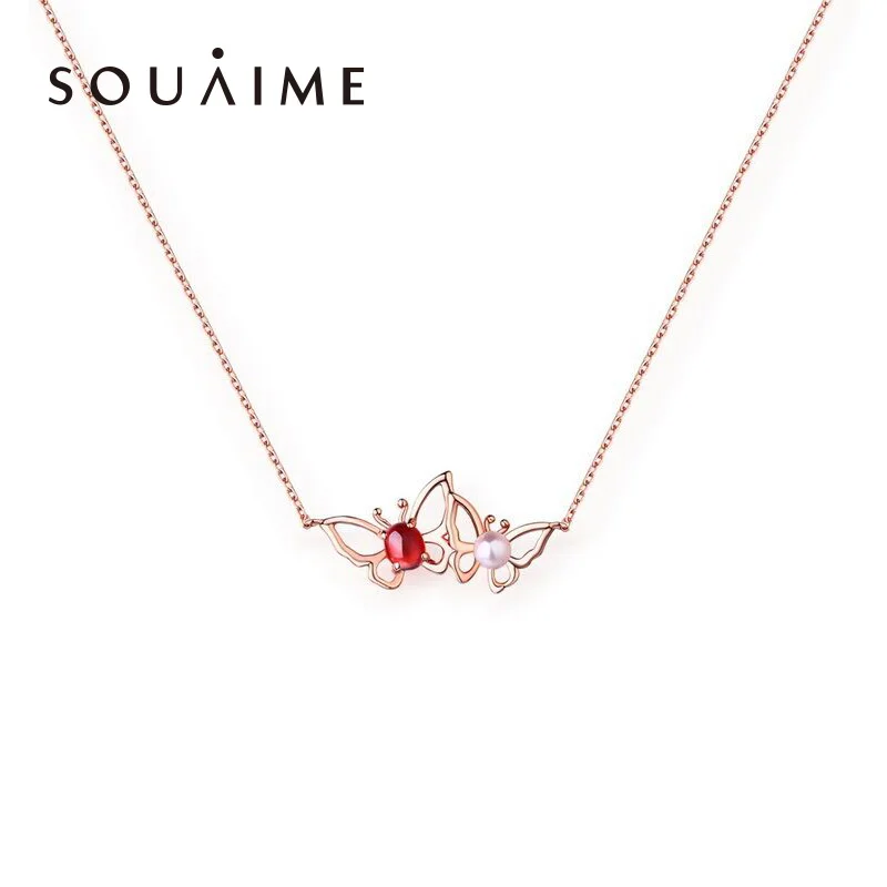 

Souaime Ketting Necklaces Butterfly Necklace Female Insect Itemion Pomegranate Pearl In Sterling Fashion New Jewelry Forwomen