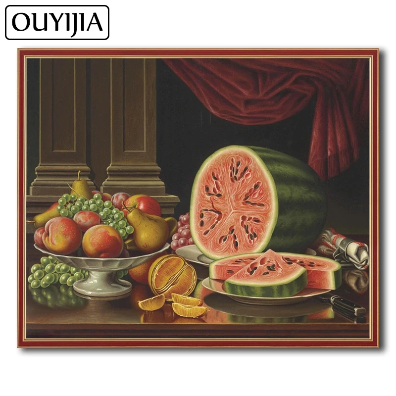 OUYIJIA масляные фрукты персик 5D DIY алмазная живопись Оранжевый Виноград вышивка
