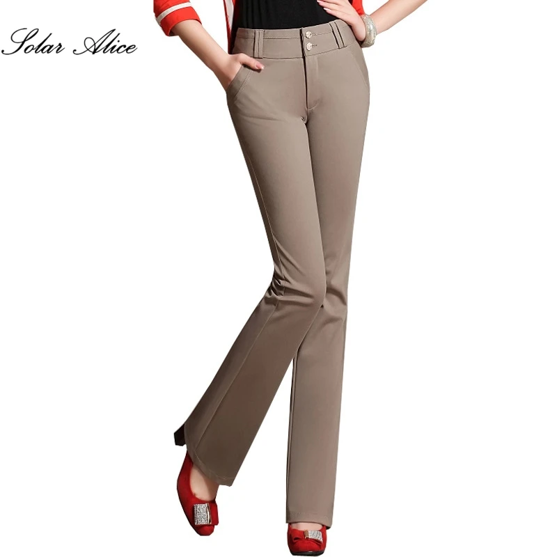 

Free Shipping 2019 Women's Autumn Spring Casual Boot Cut pants multicolour plus size Candy Color Mid Waist slim flare trousers