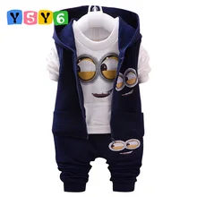 Модный стиль г., весенние костюмы для маленьких девочек и мальчиков комплект одежды для новорожденных с миньоном, детский жилет+ рубашка+ штаны, 3 предмета Комплекты, детские костюмы