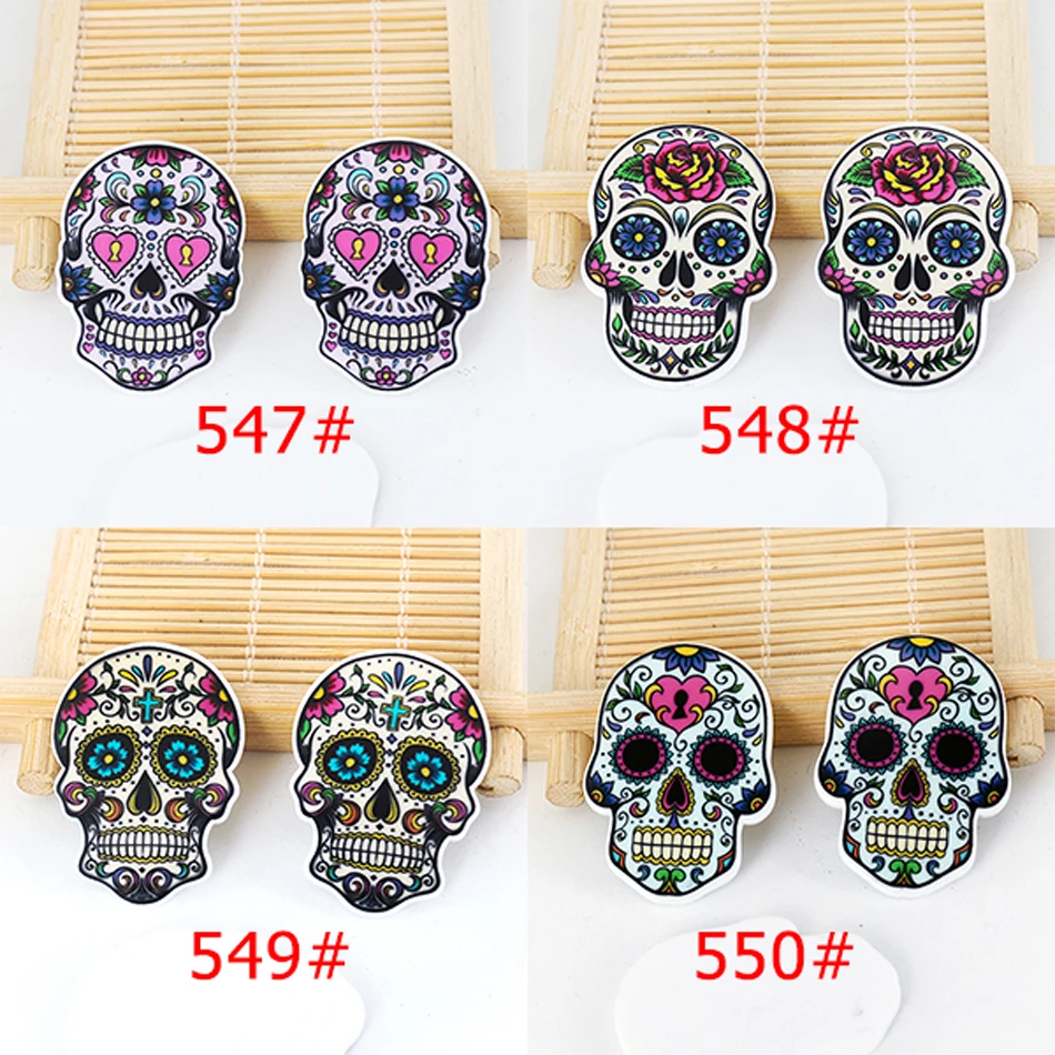 

50pcs Mixed Cartoon Tattoo Skull Head Resin Flatback Assorted Planar Resin DIY Craft for Mobile Phone Decoration Accessories