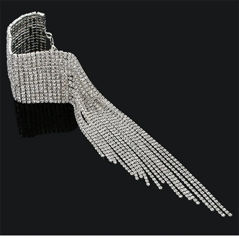 Роскошная Длинная кисточка из горного хрусталя, браслет для женщин, массивный, для свадебной вечеринки, очаровательные браслеты, браслет для женщин, модное ювелирное изделие, pulseira - Окраска металла: Silver