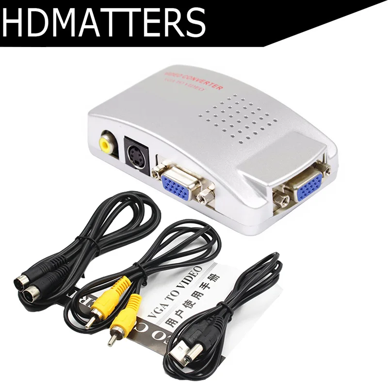 

PC laptop VGA to AV composite RCA TV converter adapter with power cable